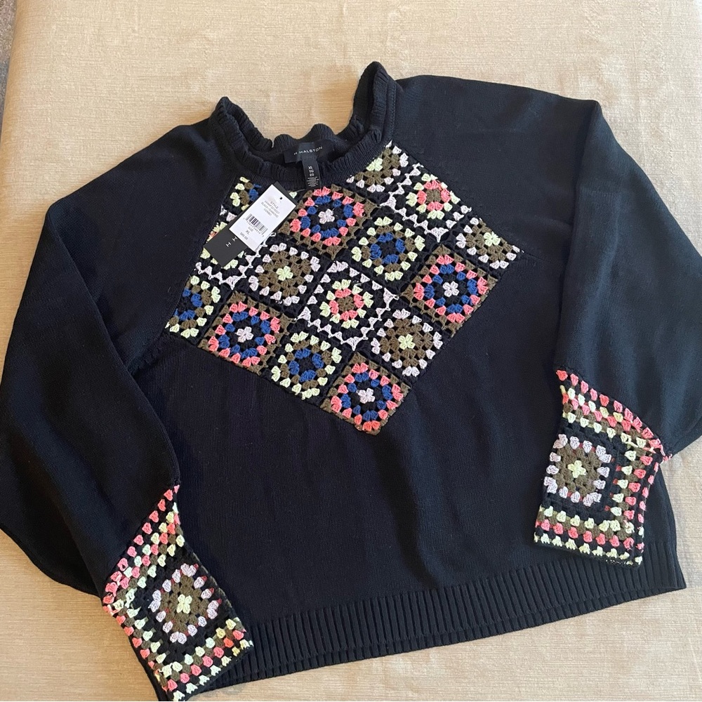 Black Crochet Pattern Sweater size XL